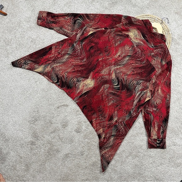 Catherines Collared Button-Up Top Blouse Asymmetric Artsy Boho Red Plus Size 3X - Picture 8 of 12